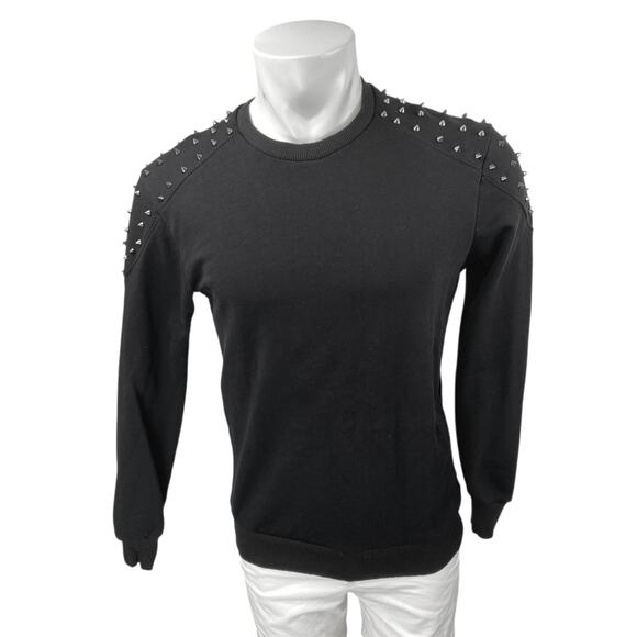 Uniplay Men's Black Studded Spiked Crewneck Long Sleeve Tee T-shirt Top Size M - Picture 1 of 6